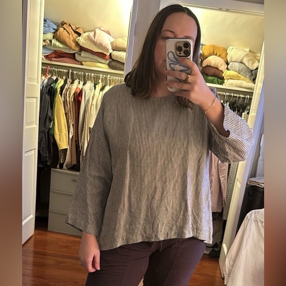 Linenfox Striped Linen Tunic Top Size Medium - Oversized Slow Fashion - Picture 3 of 3